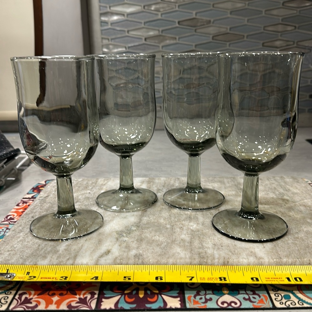 Vintage Set Of 4 Swedish Modern Smoke By Duz Crystal Water Goblets 6 1/2"